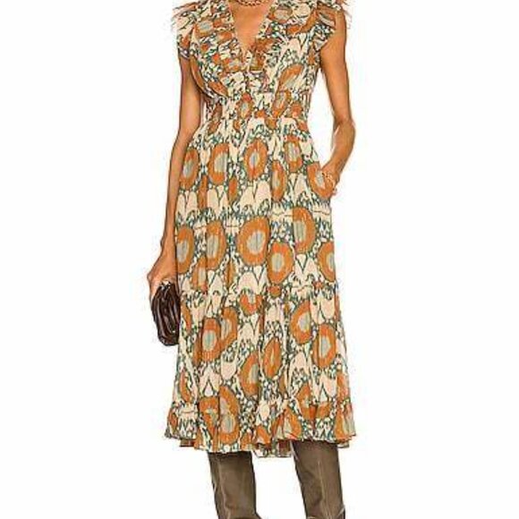 Ulla Johnson "Samara" printed dress nimbus with gold thread details Size 2 - Picture 4 of 10
